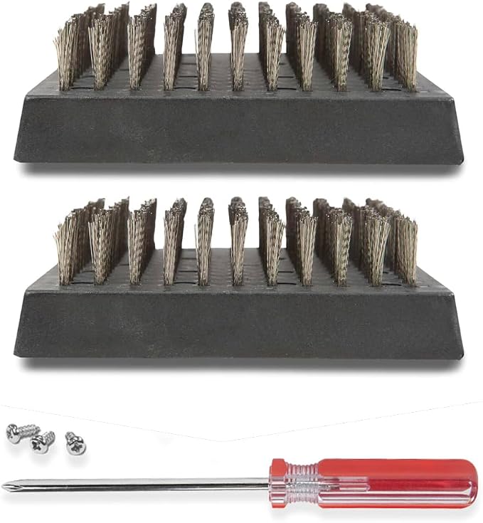 Wire Grill Brush Replacement Heads, 2-Pack Cleaning Bristles | Fits Only BBQ-AID Grill Brush Handles. Stainless Steel Bristles, Screwdriver Included, Safe for all types of Grills