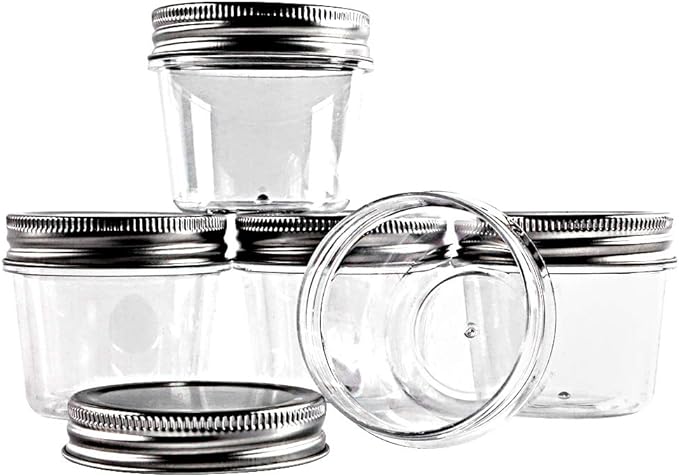 novelinks 4 Ounce Clear Plastic Jars Containers With Screw On Lids - Refillable Round Empty Plastic Slime Storage Containers for Kitchen & Household Storage - BPA Free (40 Pack)