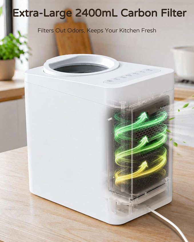 Odorless Electric Kitchen Composter 4.5L, Quiet ≤45dB for Home | Auto Clean, Large Carbon Filter Odor Control, Process Food Waste to Fertilizer in 4-8H, Countertop Mill Composter for Indoor