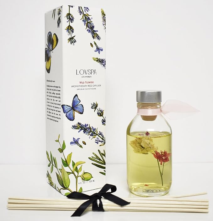 Reed Diffuser Set - Wild Flowers Scented Diffuser with Sticks | Home Fragrance Reed Diffuser for Bedroom, Bathroom Shelf Décor, with Real Florals in the Bottle - Made in the USA
