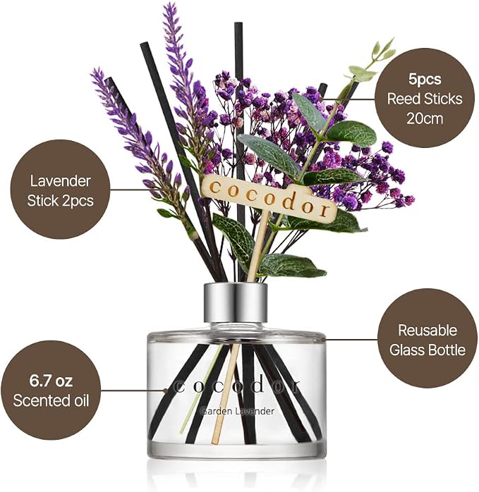 COCODOR Lavender Reed Diffuser/Garden Lavender / 6.7oz(200ml) / 1 Pack/Home Decor & Office Decor, Fragrance and Gifts