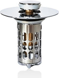 All Metal Pop-Up Stopper(1 Pack，Chrome) Bathroom Sink Drain Strainer Hair Catcher 304 Stainless Steel Filter Basket Brass Bullet Core for Washbasin with a Drainage Outlet of Size 1.1"-1.5"
