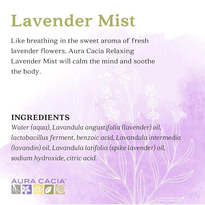 Aura Cacia Relaxing Lavender Aromatherapy Mist, 4-Ounce, Lavender Pure Essential Oils, Sweet & Floral Aroma | Lavender Pure Essential Oils, Sweet & Floral Aroma