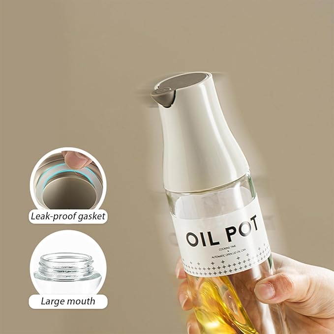 2 Pack Oil Dispenser for Kitchen, Auto Flip Non-Drip Design, Leak Proof, Oil Vinegar Dispenser Set, Glass Oil Bottle with 500ml Capacity, Warm Grey (2)