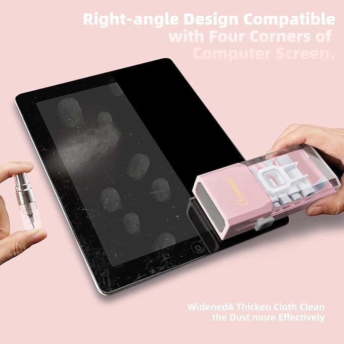 Keyboard Cleaning Kit, All-in-One Laptop & Computer Screen Cleaner, Pink | Multi-function Electronic Cleaner, Soft Bristle Brush, Computer Screen-safe Spray, Compact, for MacBook, iPad, iPhone, earbud