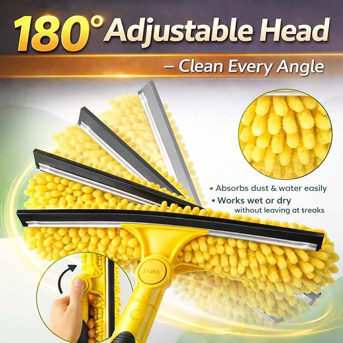 36 Feet High Reach Squeegee Window Cleaner Kit with 5-30Ft Extension Pole | 2 in 1 Window Cleaning Tool w/ 8-Stage Telescopic Pole &Rotatable Head,Window Washing Equipment for Solar Panel,RV,Car Glass