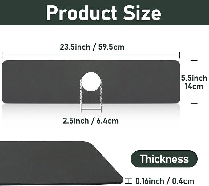 LOPNUR Faucet Mat for Kitchen Sink Cuttable, 24 Inch Long Sink Splash Guard Behind Faucet, Super Absorbent Diatomite Sink Protector Mat, Bathroom Water Splash Guard Fast Dry, Easy to Cut, Grey