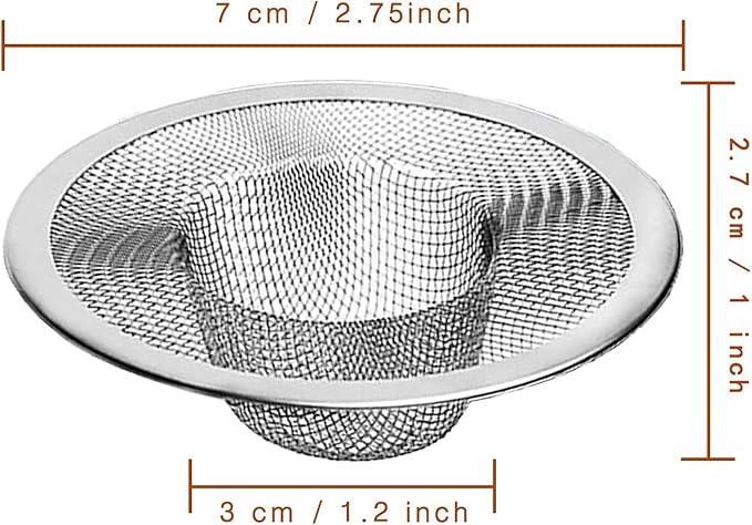 40pcs Heavy Duty Stainless Steel Slop Basket Filter Trap, 2.75" Top / 1" Mesh Metal Sink Strainer,Perfect for Kitchen Sink/Bathroom Bathtub Wash basin Floor drain balcony Drain Hole,Utility