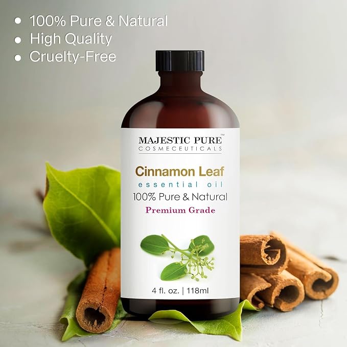 Majestic Pure Cinnamon Essential Oil for Diffuser - 4 Fl Oz | 100% Natural Essentials Oils Ideal for Relaxing Tense Mood, Eliminating Odor, Creating Peaceful Atmosphere for Sleep & Work