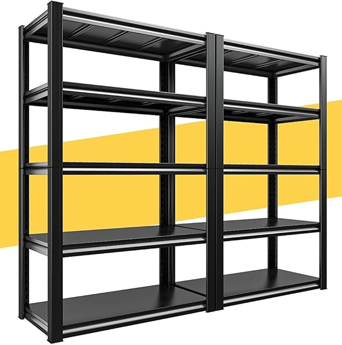 Raybee Storage Shelves 2000LBS Garage Shelving Heavy Duty, 5-Tier Adjustable Garage Shelves, Metal Shelving for Garage, Basement, Warehouse, Pantry, 72" H x 31.5" W x 16.5" D, 2PC, Black