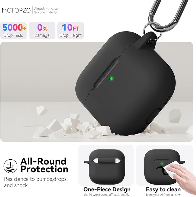 for AirPods 4 Case 2024 with Cleaner Kit & Keychain-Black | Silicone Protective Cover for Apple AirPods 4th Generation Case,for Women Men,One-Piece Design,Shockproof,Dust Proof