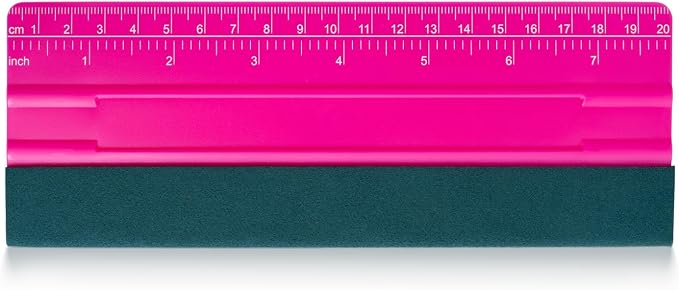 FOSHIO Professional Squeegee for Vinyl, Decals, Sticker Paper, Wallpaper, Window Film, Craft, Suede Felt Squeegee Smoothing Tool with Ruler, Pink (8 inches)