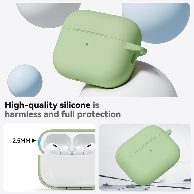 Ljusmicker for AirPods Pro 3 Case 2025 with Cleaner Kit,Pastel Green | Soft Silicone Protective Cover for Apple AirPod Pro 3rd Generation Case with Keychain for Women Men,Shockproof