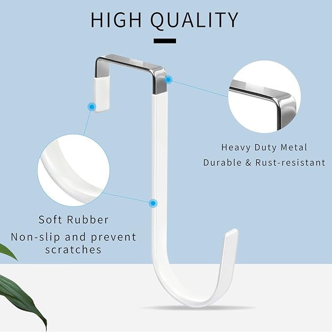 FYY Over The Door Hooks, 4 Pack Hangers Hooks with Rubber Prevent Scratches Heavy Duty Organizer for Living Room, Bathroom, Bedroom, Kitchen Hanging Clothes, Towels, Hats, Coats, Bags White