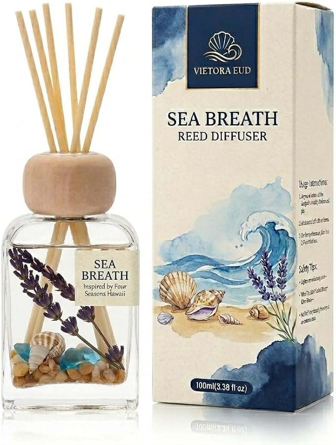 Sea Salt Reed Diffuser, 3.38 Fl Oz | Fresh Ocean Breeze Coastal Decor&Air Fresheners,Lasts for 12 Weeks for Home&Office;Gift-ready