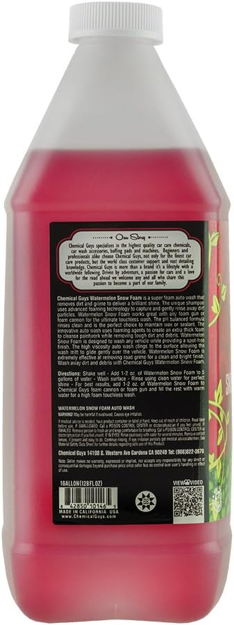 Chemical Guys, Watermelon Snow Foam Car Wash Soap, Foam Cannon, 1 Gallon | High-foaming pH-balanced suds for cannons, guns or buckets, gentle on wax and coatings, fresh watermelon scent