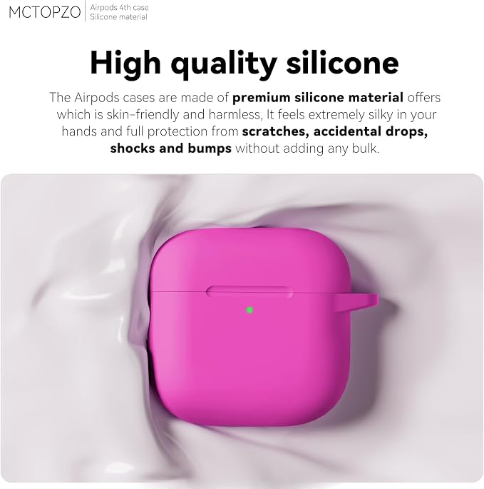 for AirPods 4 Case 2024 with Cleaner Kit & Keychain-Hot Pink | Silicone Protective Cover for Apple AirPods 4th Generation Case,for Women Men,One-Piece Design,Shockproof,Dust Proof
