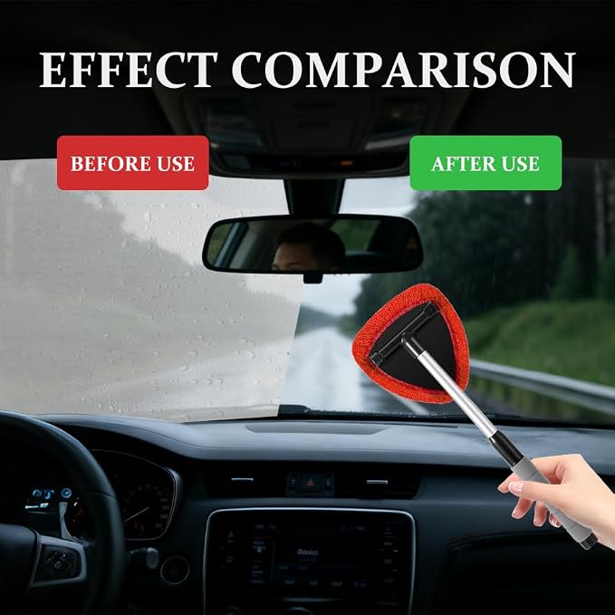 Windshield Cleaning Tool, Car Window Cleaner, Vehicle Window Cleaner with Extendable Handle & 2 Washable Microfiber Pads, Car Interior Glass Wiper Cleaning Kit for Most Vehicles (StyleB)