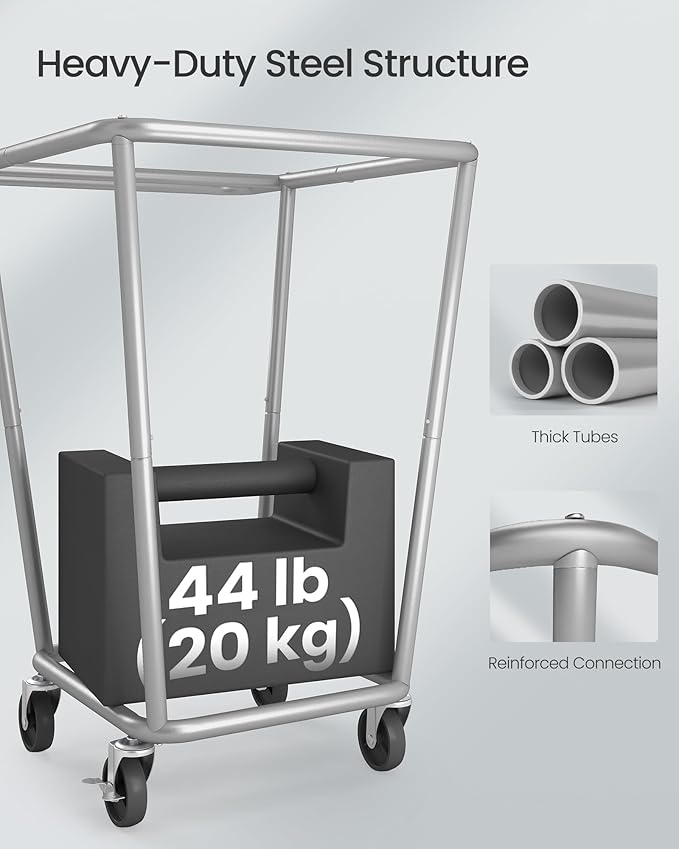 SONGMICS Laundry Basket with Wheels, 34.3 Gallons (130 L) Rolling Laundry Hamper with Removable Bag, Heavy-Duty Steel Frame with Handle, Ink Black URLS008B01