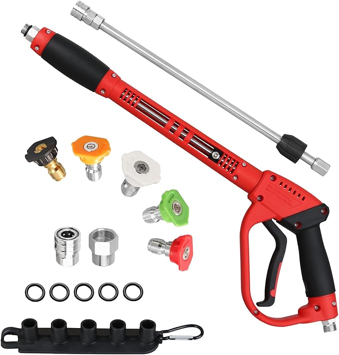 Pressure Washer Gun with Extension Replacement Wand, Power Washer Gun, M22 Fitting, 5 Nozzle Tips, 5000 PSI, 37 Inch