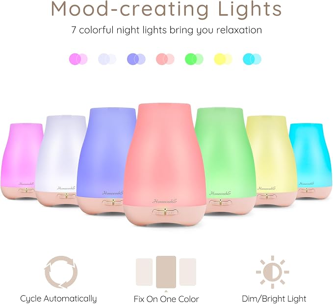 Homeweeks Essential Oil Diffuser for Room 100 ML 1 Pack | Aromatherapy Scent Diffuser Adjustable Mist Mode, Cool Mist, Auto Off Ultrasonic Aroma Fragrance Diffuser for Bedroom Office