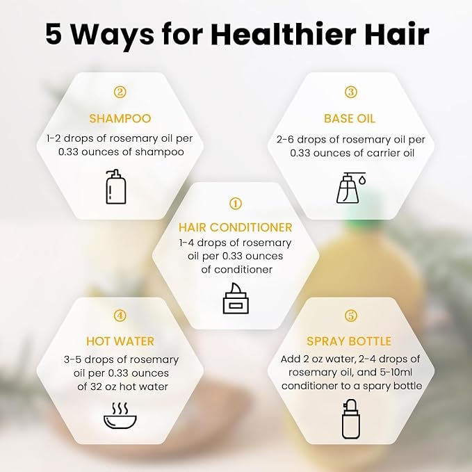 HIQILI Rosemary Essential Oil for Hair Care, Diffuser & Aromatherapy | Essential Oils with Travel Bottle, for Humidifier, Skin Care, Massage, Candle and Soap Making —100ml / 3.38 fl oz