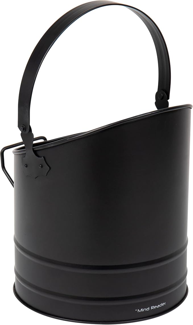Mind Reader Fireplace Ash Bucket, 6L (1.5 gal) Capacity, Wood Stove, Fireplace Accessories, Metal, 9"L x 9"W x 10.5"H, Black
