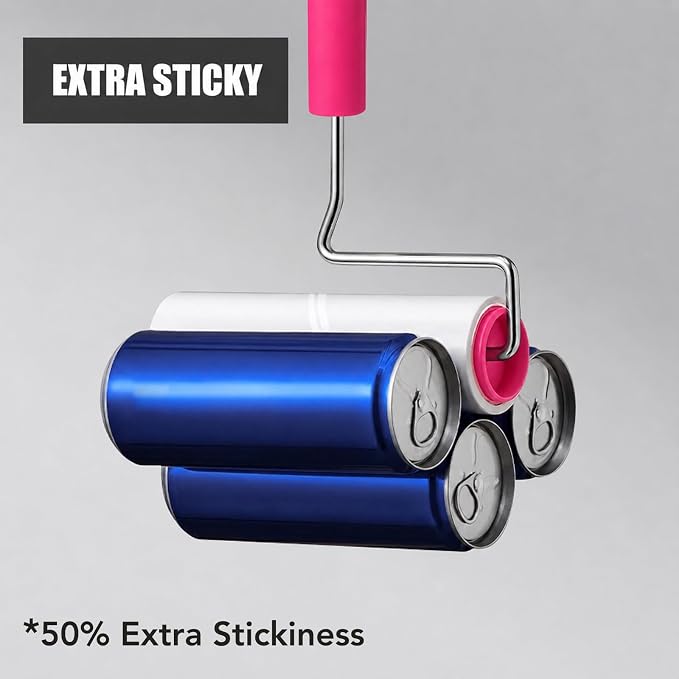Extra Sticky Large Surface Lint Roller, 6.3''Wide Roller for Pet Hair | Long Handle Lint Remover for Couch, Furniture, Clothes, Dog & Cat Hair Remover (1 Roller+360 Sheets(Pink))
