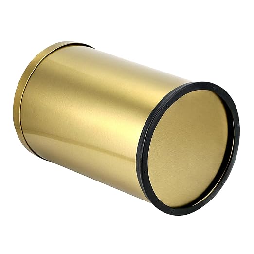 QWORK Antique Gold Trash Can, 2.4 Gallons Stainless Steel, Waterproof, Rustproof with Swing Lid