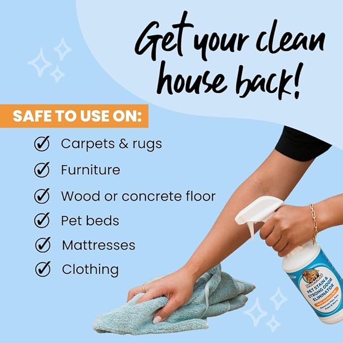 FurryFreshness Extra Strength Cat or Dog Pee Stain & Permanent Odor Remover + Smell Eliminator -Removes Stains From Pets & Kids Including Urine or Blood- Lifts Old Carpet Stains- (2 Pack)