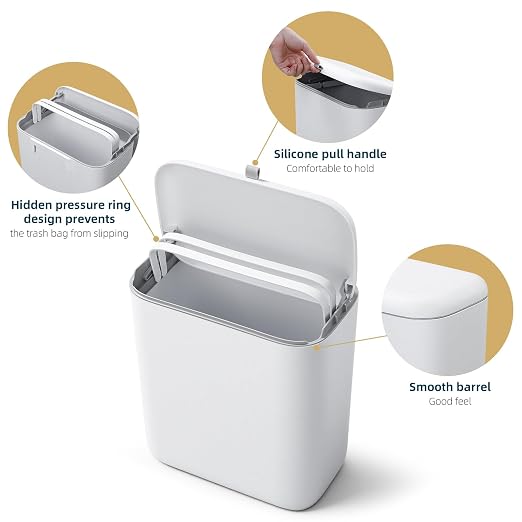 MUEE Compost Bin Kitchen for Counter Top or Under Sink 1.3 Gal/5L | Hanging Small Trash Can with Lid, Food Waste Bin, Mountable Garbage Can for Cupboard/Bathroom/Bedroom/Office/RV, Matte White