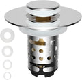 Universal Bathroom Sink Drain Stopper Hair Catcher, Chrome | Upgraded with 2-Layer Detachable Filter Basket, 4 in 1 Pop Up Drain Strainer, Anti-Clog, Fit for 1.1''~2.36'' Sinks