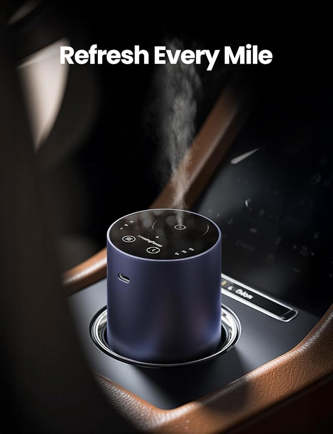 Waterless Essential Oil Diffuser, Rechargeable Car Scent Diffuser, Blue | Premium Aluminum Alloy Housing, Cordless, 3 Mist Levels, Timers, Portable Aromatherapy Diffuser for Home, Car & Office