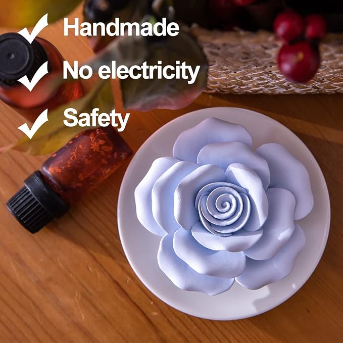 Essential Oil Passive Flower Diffuser -Non-Electric Porcelain Aromatherapy Diffusers for Small Mini Room, Desk Decorative, Bathroom (Blue Rose) | Non-electric ceramic diffuser for desks, bathrooms and small rooms