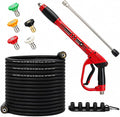 Pressure Washer Gun and Hose Kit, 50FT High Pressure Power Washer Hose with Spray Gun, Wand Extension, 5 Nozzle Tips, M22-14mm Fittings, 3600 PSI