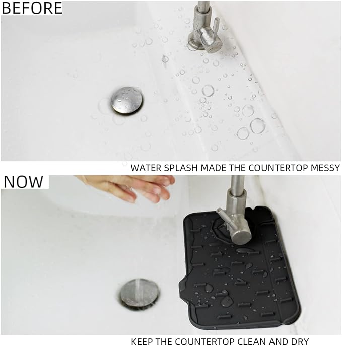 2-Pack Bytelive Silicone Sink Mat, Mini Sink Splash Guard and Soap Sponge Holder for Kitchen Countertop Protect with Self Draining Design (8.3" x 5.7", 2-Pack Black)
