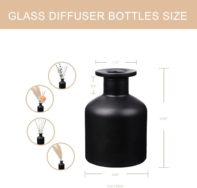 HOSSIAN 150ml/50oz 3PCS Reed Diffuser Bottles,Fragrance Diffuser Empty Bottle with 28pcs Reed Sticks for Home Fragrance Accessories and Women Gift Room,Home,Bathroom Decor (Black)