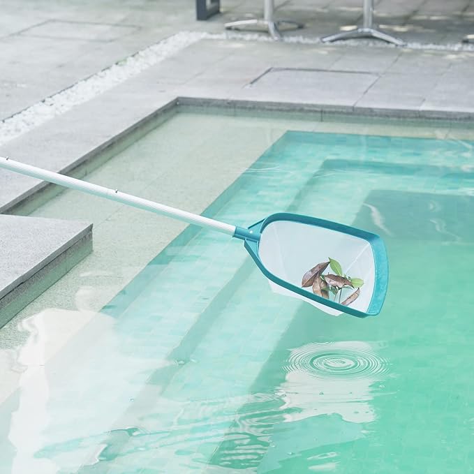 POOLWHALE Upgrades Swimming Pool Leaf Net Skimmer Rake with Adjustable Aluminum Pole and Nylon Medium Fine Mesh for Cleaning Swimming Pools, Hot Tubs, Spas and Fountains