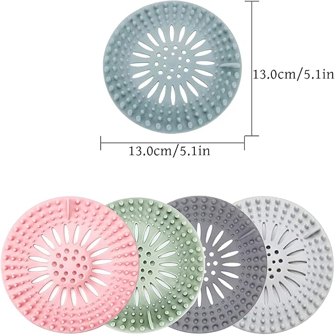 Hair Catcher Rubber Stopper Shower Drain Covers for Bathroom, Bathtub, Handbasin, Tub, Kitchen, Sink, Strainer, Sewer, Plug, Filter, Trap, Home, Drain Protectors, Easy to Install and Clean 5 Pack