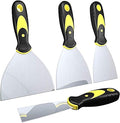 DEKEones Putty Knife Scrapers, Spackle Knife, Metal Scraper Tool for Drywall Finishing, Plaster Scraping, Decals, and Wallpaper (4 Pack, 5”, 4”, 3”, 1.5” Wide)
