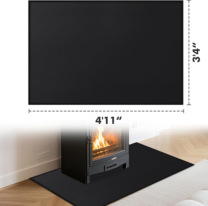 Hearth Rugs for Fireplaces Fire Resistant, 4'11'' x 3'4'' x 0.04'', Black | 1800°F fireplace mat, fiberglass fireplace rugs fireproof protect floors carpets from sparks embers, easy to clean, versatile