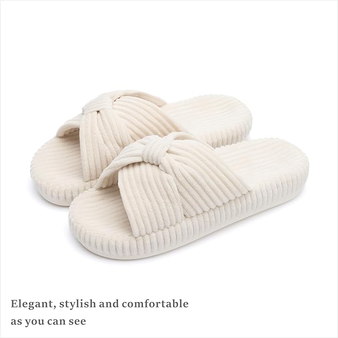 Chantomoo Slippers for Women Memory Foam House Bedroom Corduroy Bow Crossbands Slide Slipper Shoes Comfy Trendy Gift Slippers