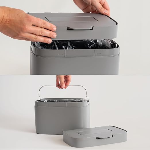 KAZAI. Compost Bin Kitchen 'Elin' | 1.2 GAL / 4.5L Countertop Compost Bin with Lid & Carbon Filter | Odor-Free, Dishwasher Safe, with Inner Bucket | Small Indoor Kitchen Composter | Stone-Gray