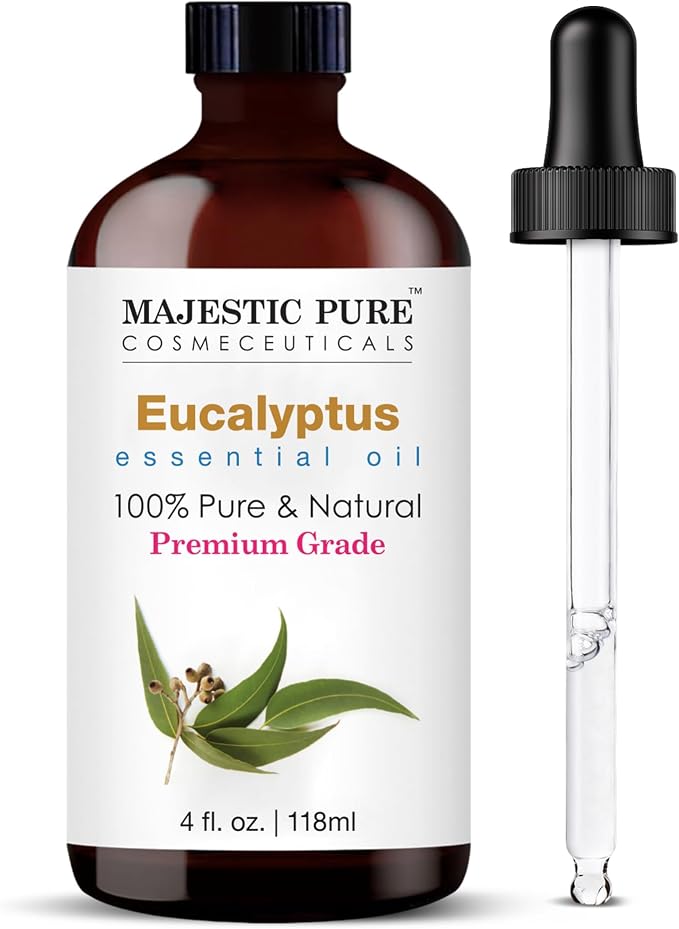 Majestic Pure Eucalyptus Essential Oil for Diffuser - 4 Fl Oz | 100% Natural Essentials Oils Ideal for Humidifier, Air Freshening, Cleaning Home, Bath, Steam Inhalation and Massage