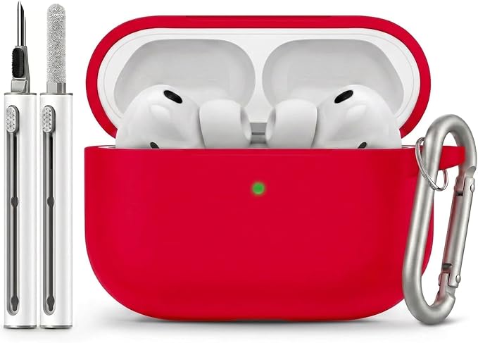 Full-Coverage dustproof Design for AirPods Pro 3 Case Cover with Cleaner Kit, Soft Silicone Cover for AirPods Pro 3rd Generation Comes with Keychain,Suitable for 3rd Generation Case,Red