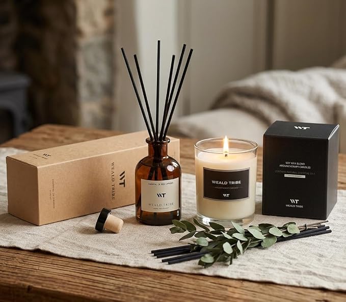 Reed Diffuser Set for Bathroom Air Fresheners, Oil Diffuser Sticks with Flower | Eucalyptus & Mint Scent 4.0 fl oz Home Fragrance with Sticks Defusers | House Bedroom Office Shelf Decor