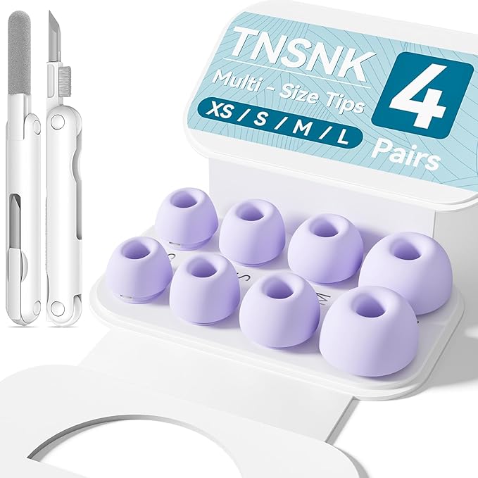 4 Pairs Replacement Ear Tips for AirPods Pro 1st /2nd(Purple) | with Noise Reduction Hole,Built-in dust Guard Screen Silicone Ear Tips with Cleaning Pen