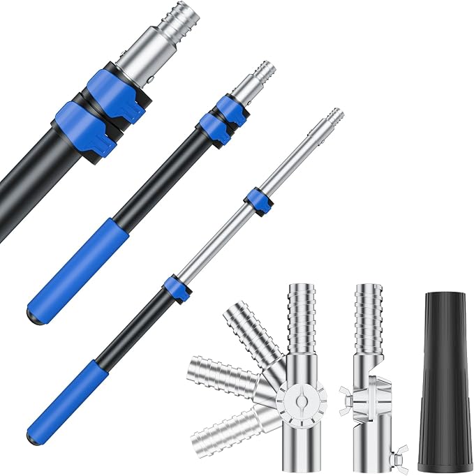 Telescoping Pole, 1.4-3 Ft with Joint Angle & Squeegee Adaptor, Aluminum Telescopic Paint Roller Extension Pole & Extendable Pole, Anti-Slip Foam Grip, Multi-Purpose Gutter Window Dust Cleaning Pole