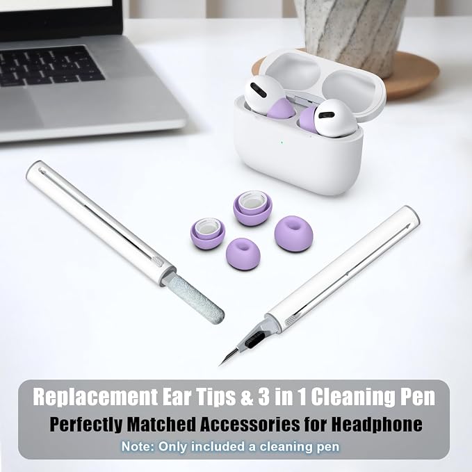 3 Pairs Replacement Ear Tips for AirPods Pro 2nd & 1st(S/M/L, Lavender) | with Noise Reduction Hole, Silicone Ear Tips with Cleaning Pen & Portable Storage Box, Fit in the Charging Case