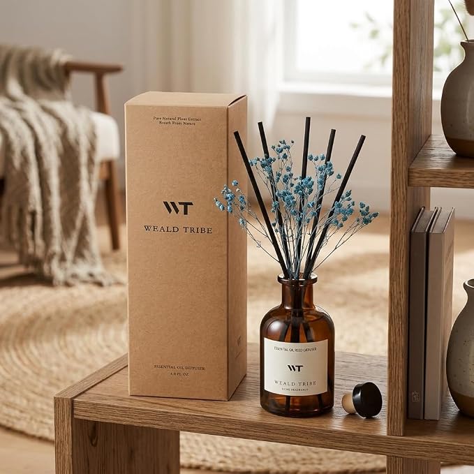Flower Reed Diffuser Set Cashmere Vanilla Scent for Bathroom Air Fresheners | 4.0 fl oz Essential Oils with Sticks Home Fragrance Defusers | House Bedroom Office Shelf Decor & Gift
